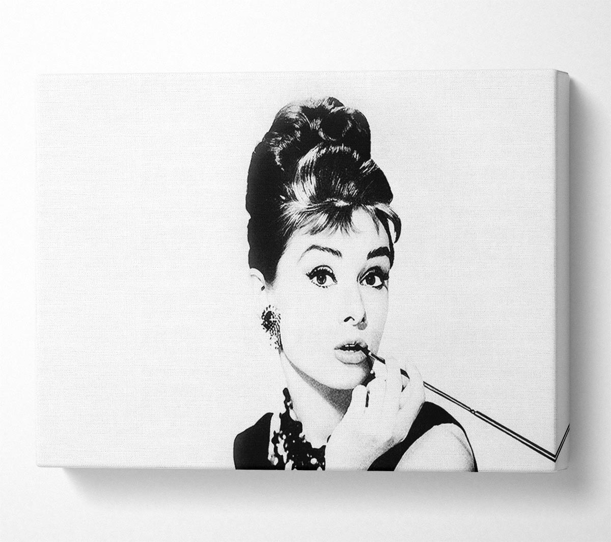Audrey Hepburn Cigarette Pose White Canvas Wall Art