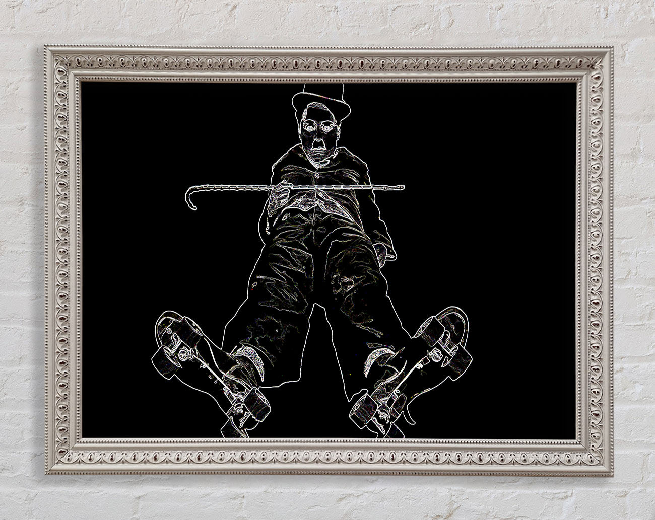Charlie Chaplin White On Black Framed Wall Art