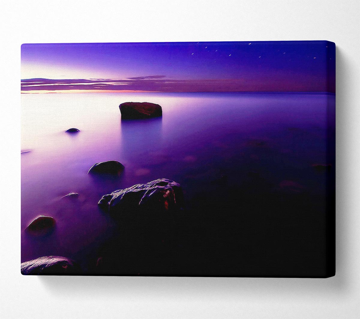 Foggy Purple Shore At Sunset Canvas Wall Art