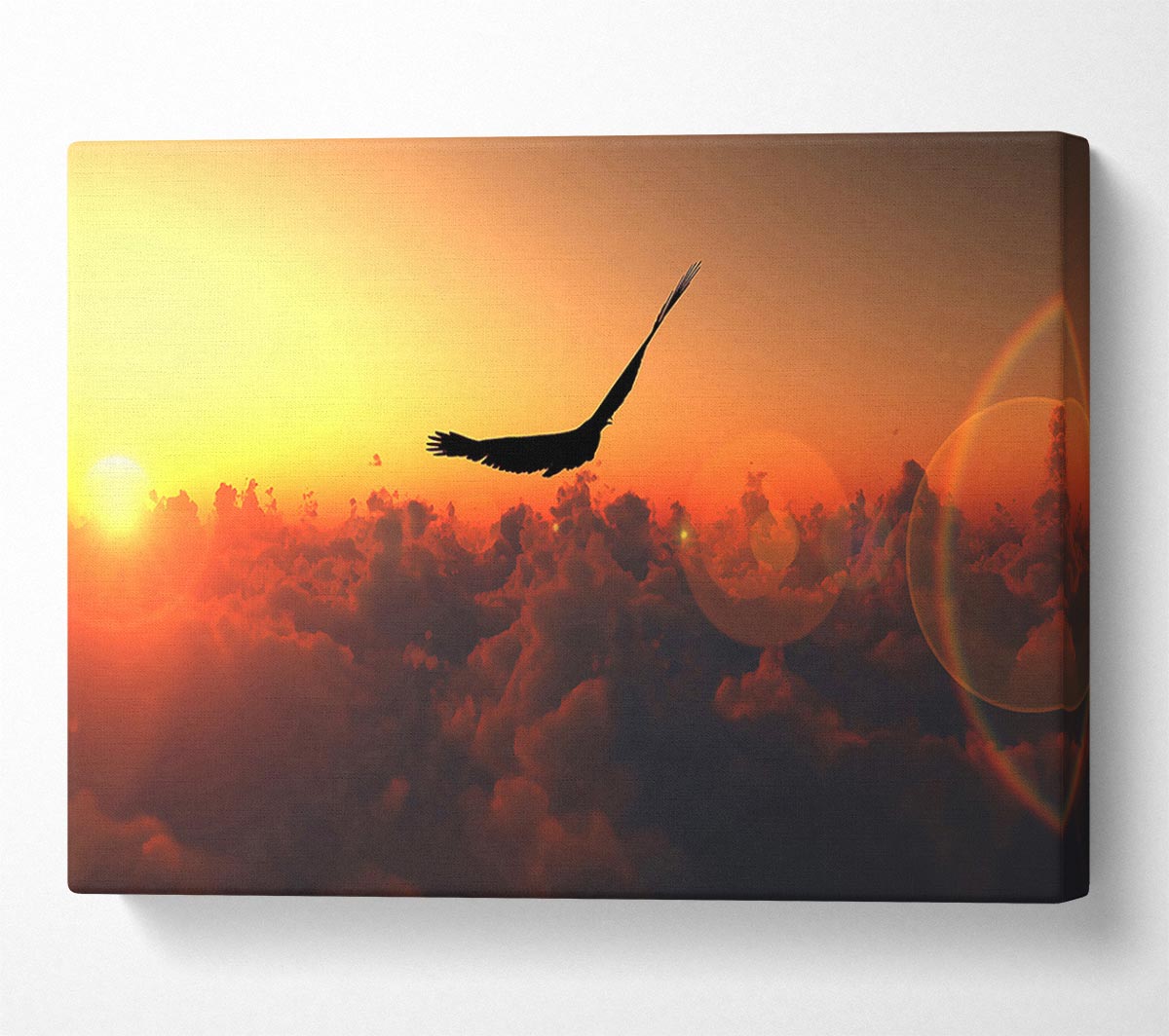 Eagle Flying In The Burnt Orange Sky Canvas Wall Art