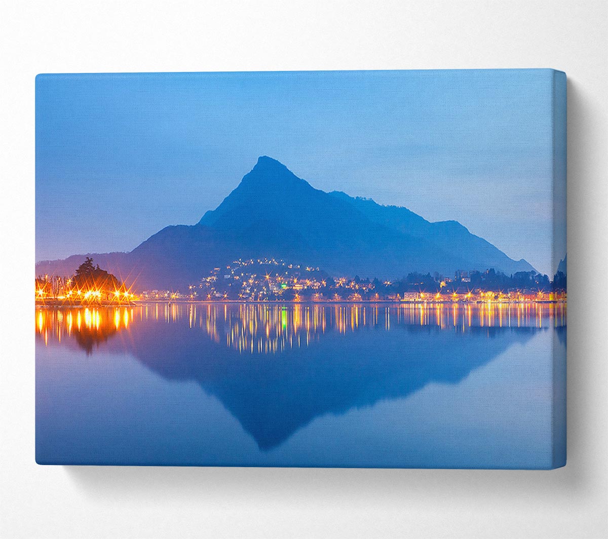 The Blue Mountain Reflects In The Tranquil Ocean Canvas Wall Art