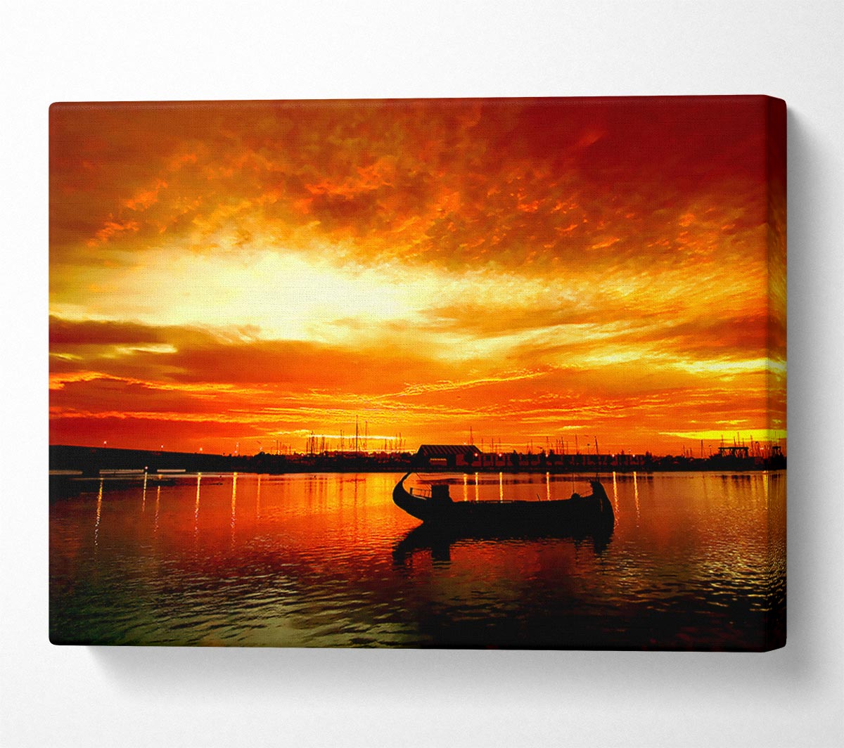Fire Sky Lake Orange Canvas Wall Art
