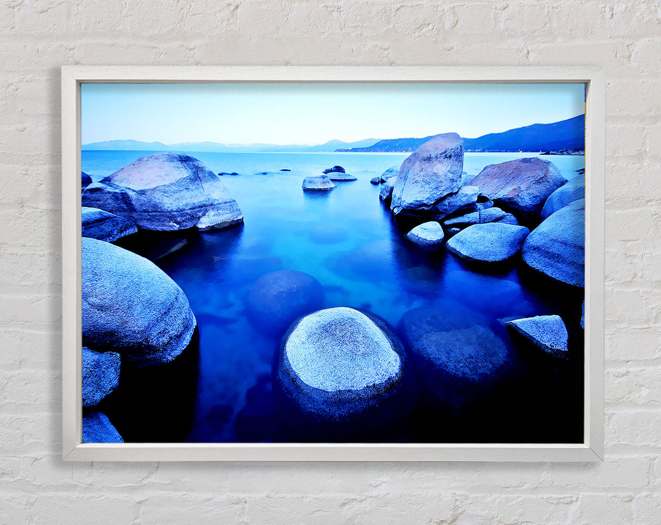 Blue Tranquil Ocean Rocks Framed Wall Art
