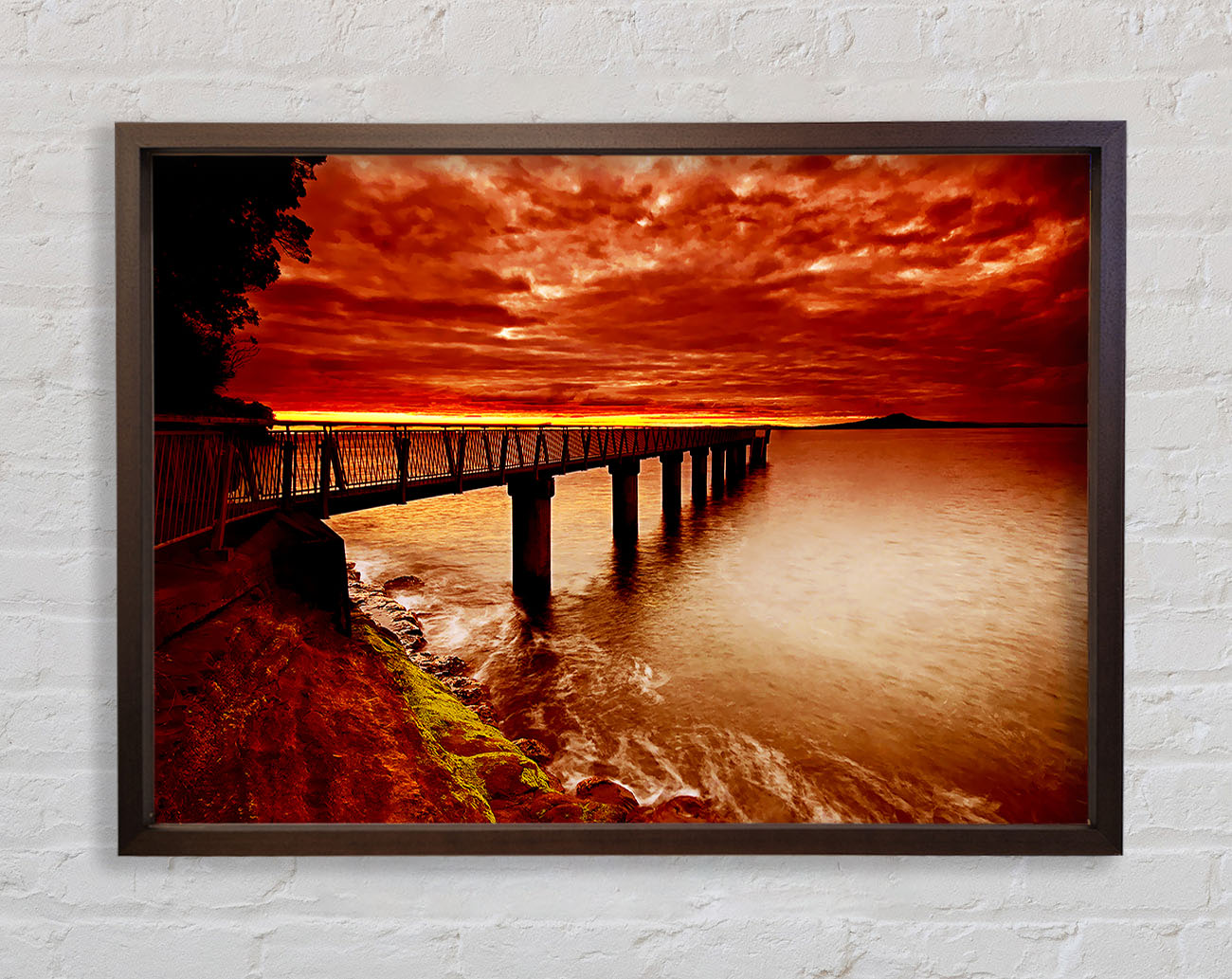 Bridge Over The Ocean Orange Framed Wall Art