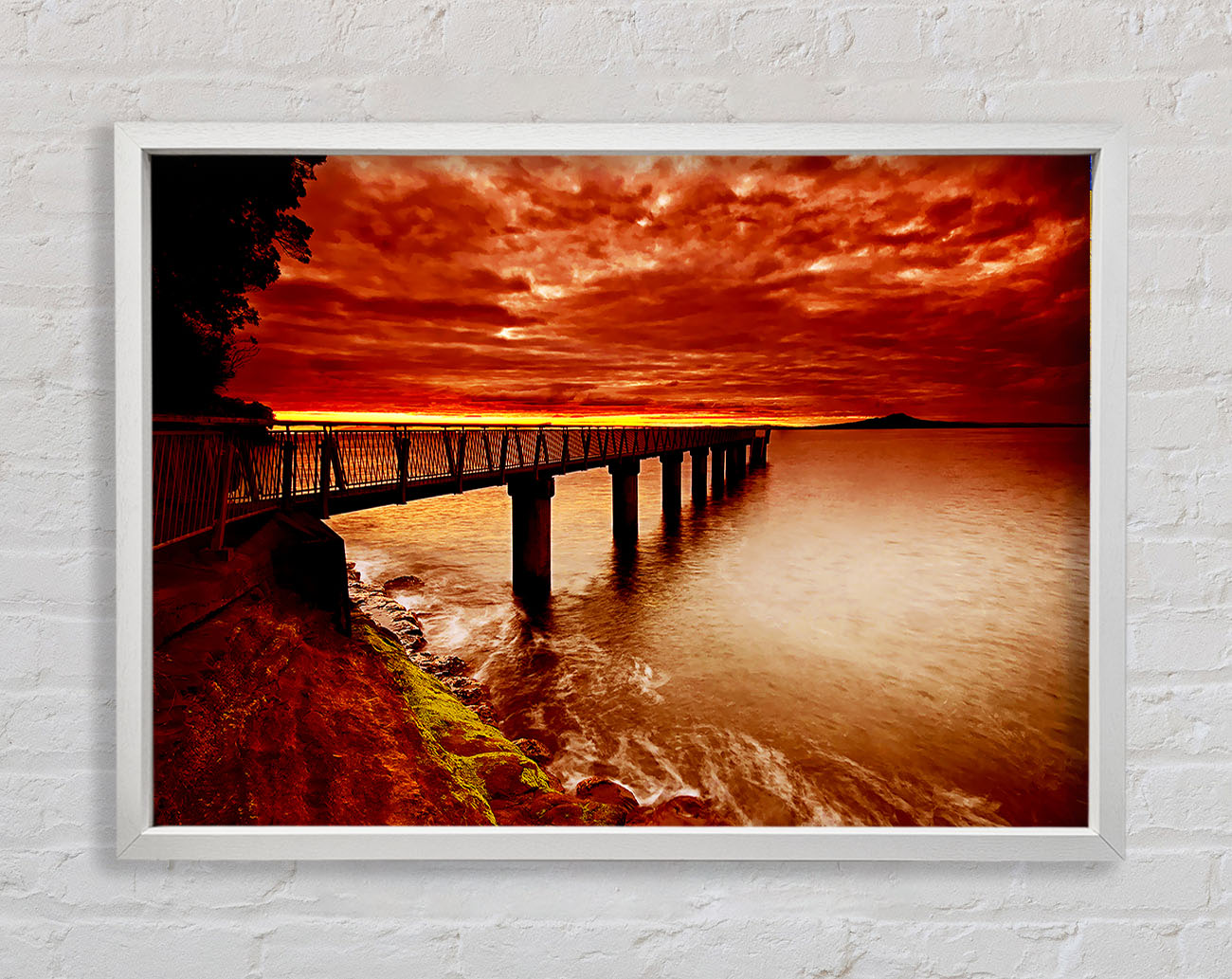 Bridge Over The Ocean Orange Framed Wall Art