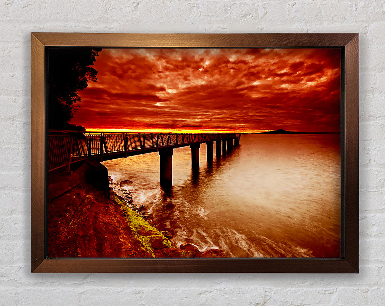 Bridge Over The Ocean Orange Framed Wall Art