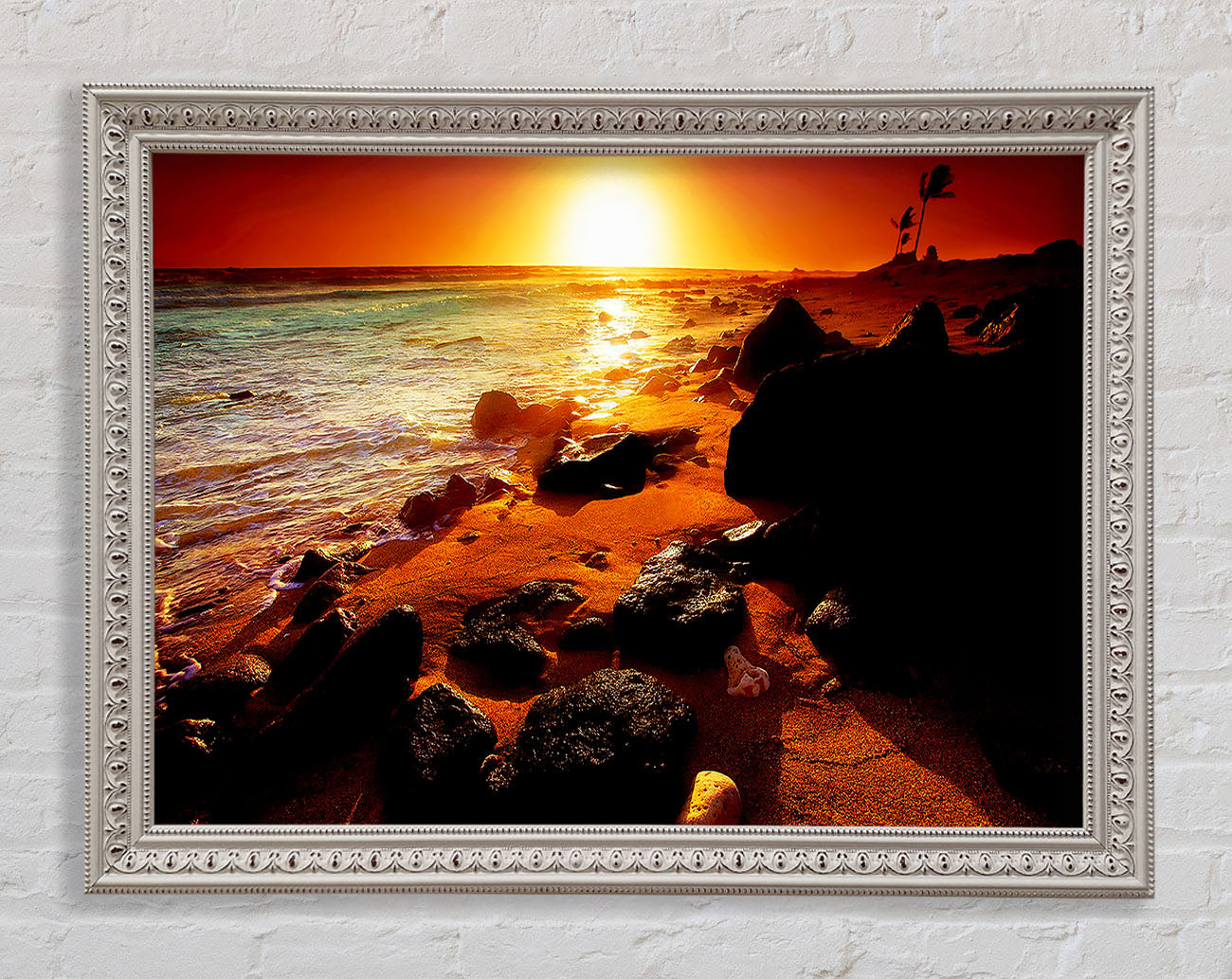 Caramel Sun Blaze Ocean Framed Wall Art