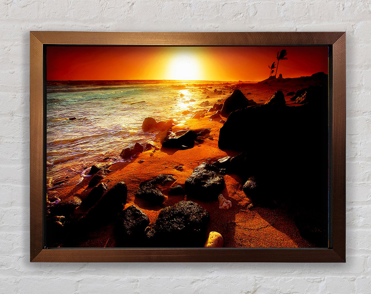 Caramel Sun Blaze Ocean Framed Wall Art
