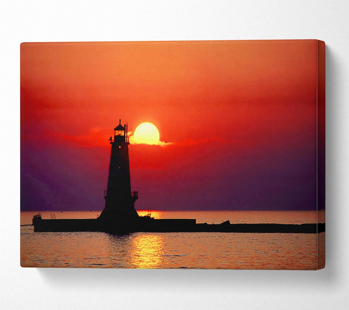 Lighthouse Sunset Red Canvas Wall Art