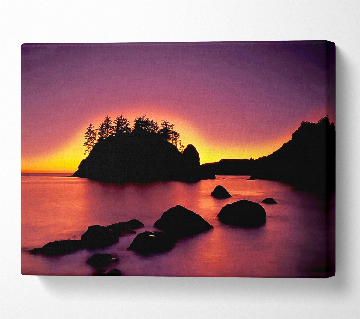 Pink Sunset Behind The Mountain Canvas Wall Art