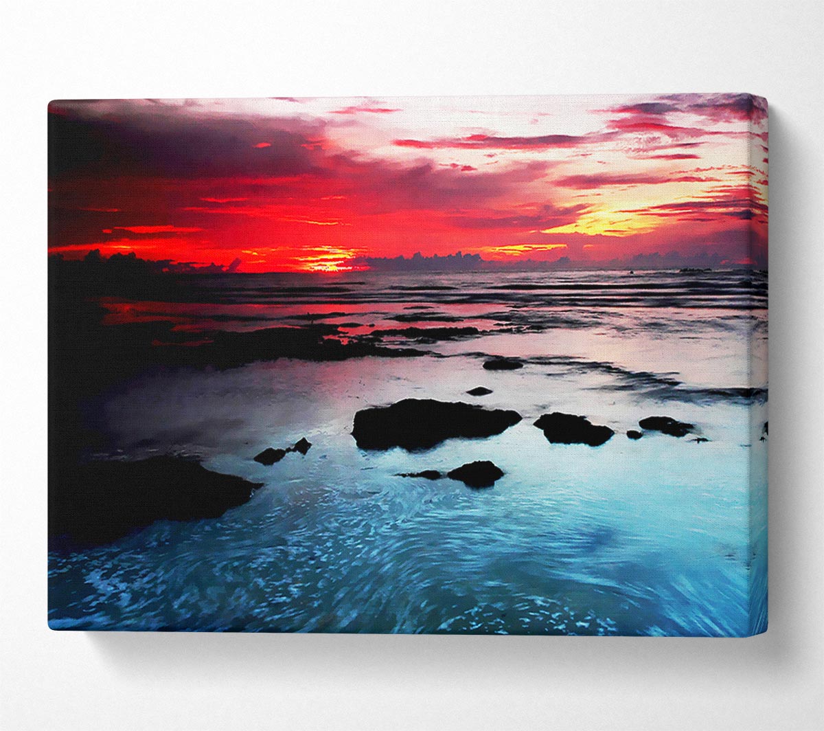 Lava Red Skies Over The Turquoise Ocean Canvas Wall Art