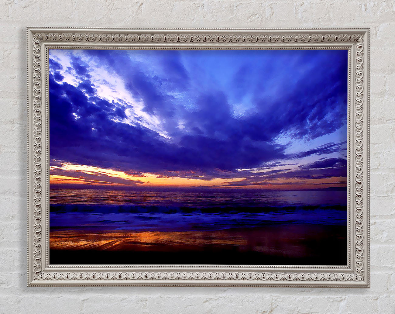 Blue Lilac Sunset Ocean Framed Wall Art