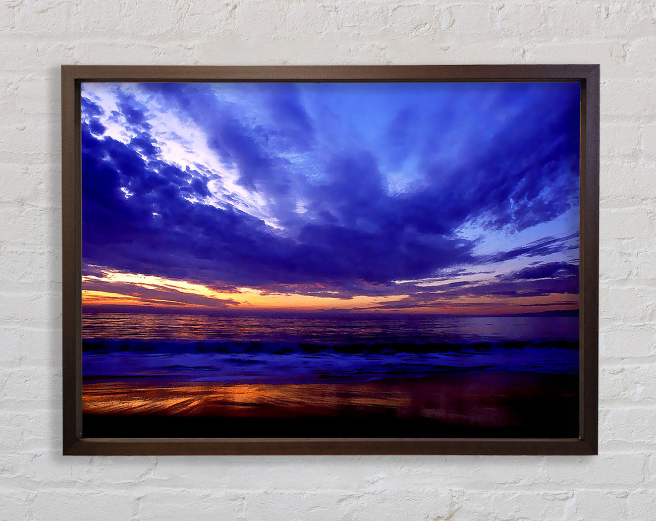 Blue Lilac Sunset Ocean Framed Wall Art