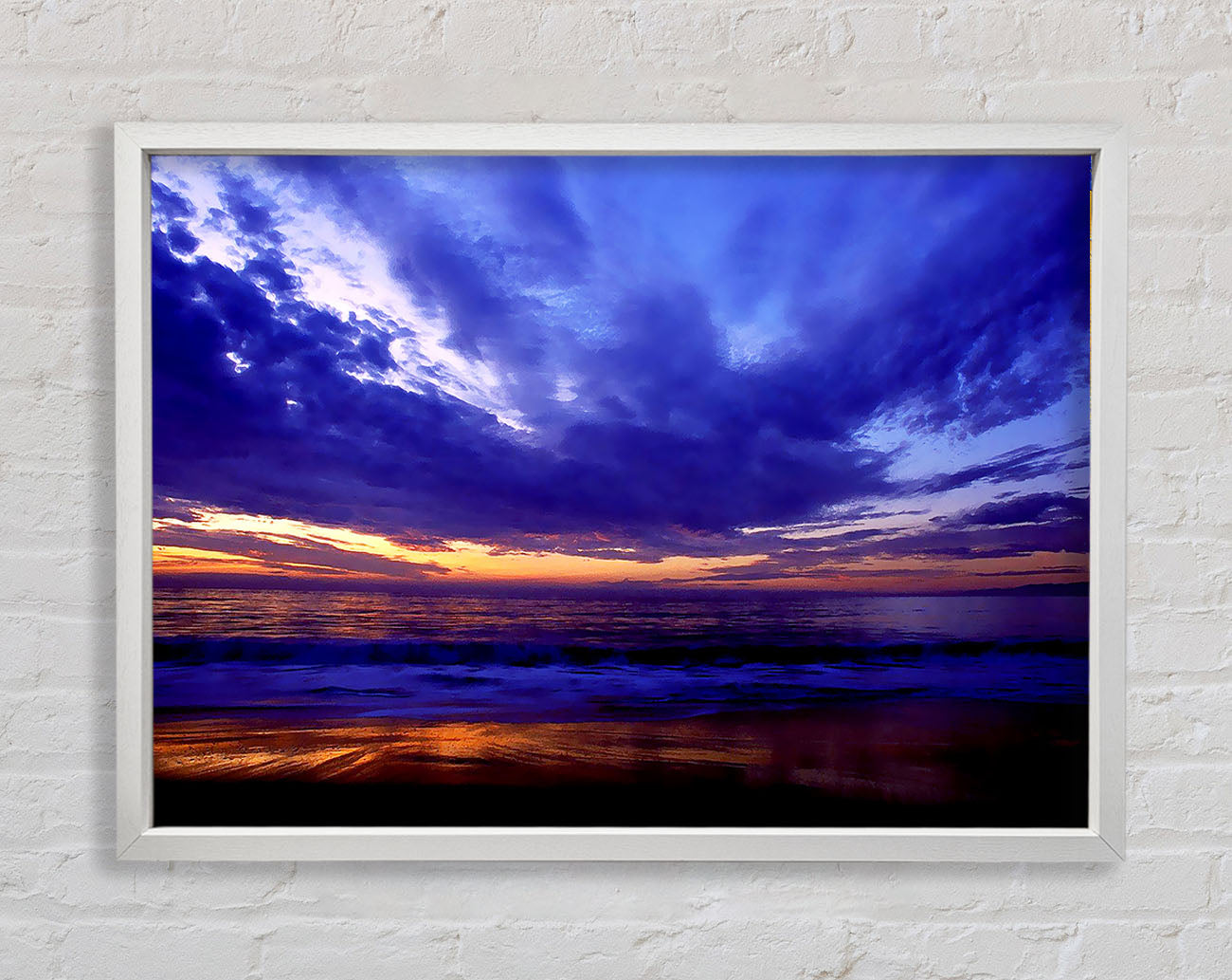 Blue Lilac Sunset Ocean Framed Wall Art
