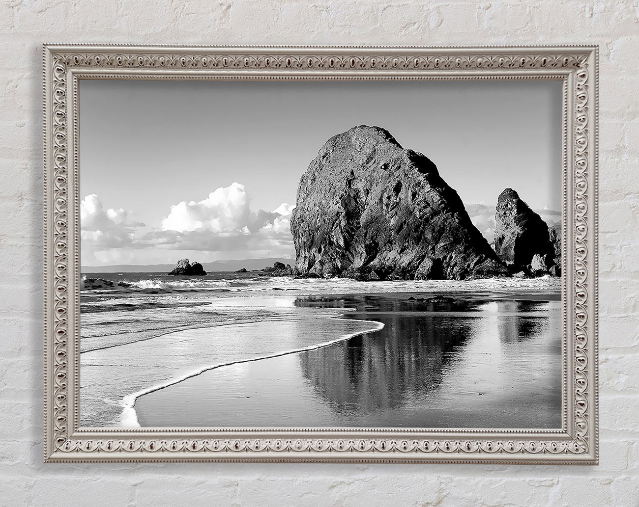 Beach Rocks B n W Framed Wall Art
