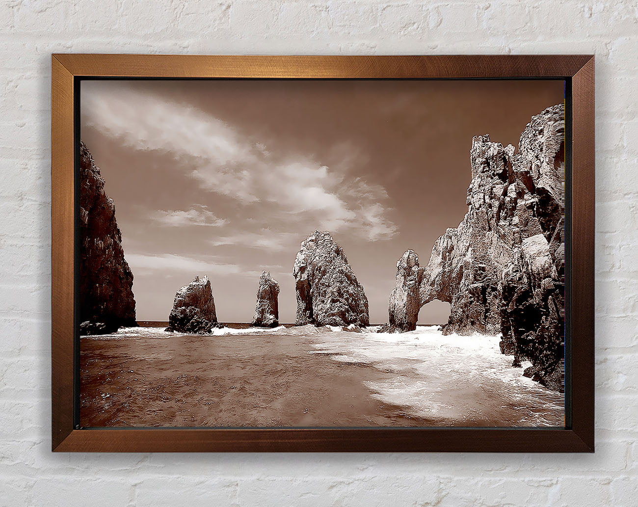Brown Rocks In The Ocean Framed Wall Art