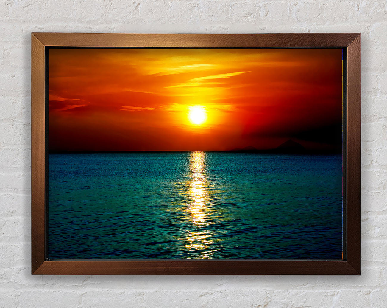 As The Sun Goes Down Over The Turquoise Ocean Framed Wall Art