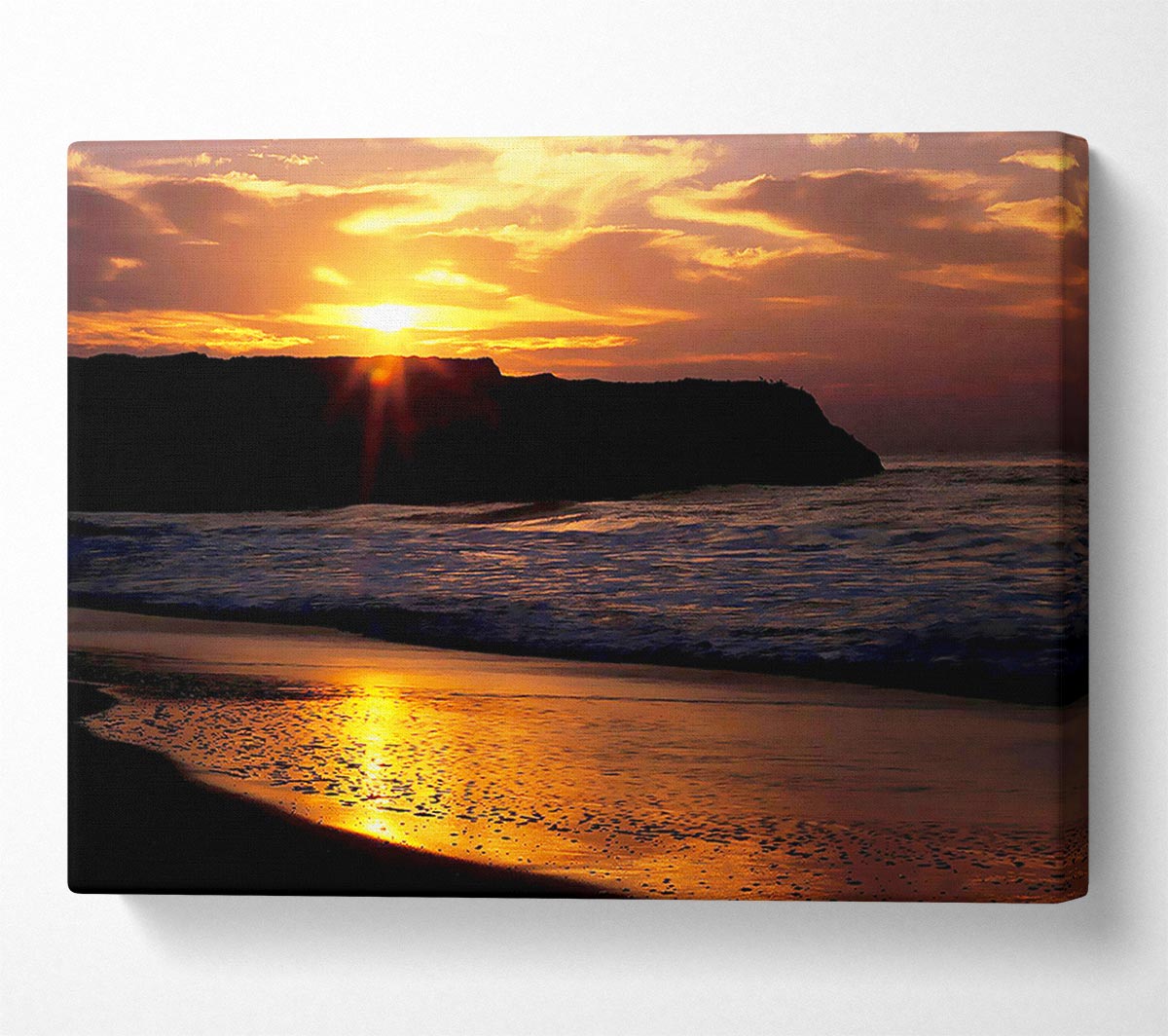 Sun Down Over Ocean Canvas Wall Art