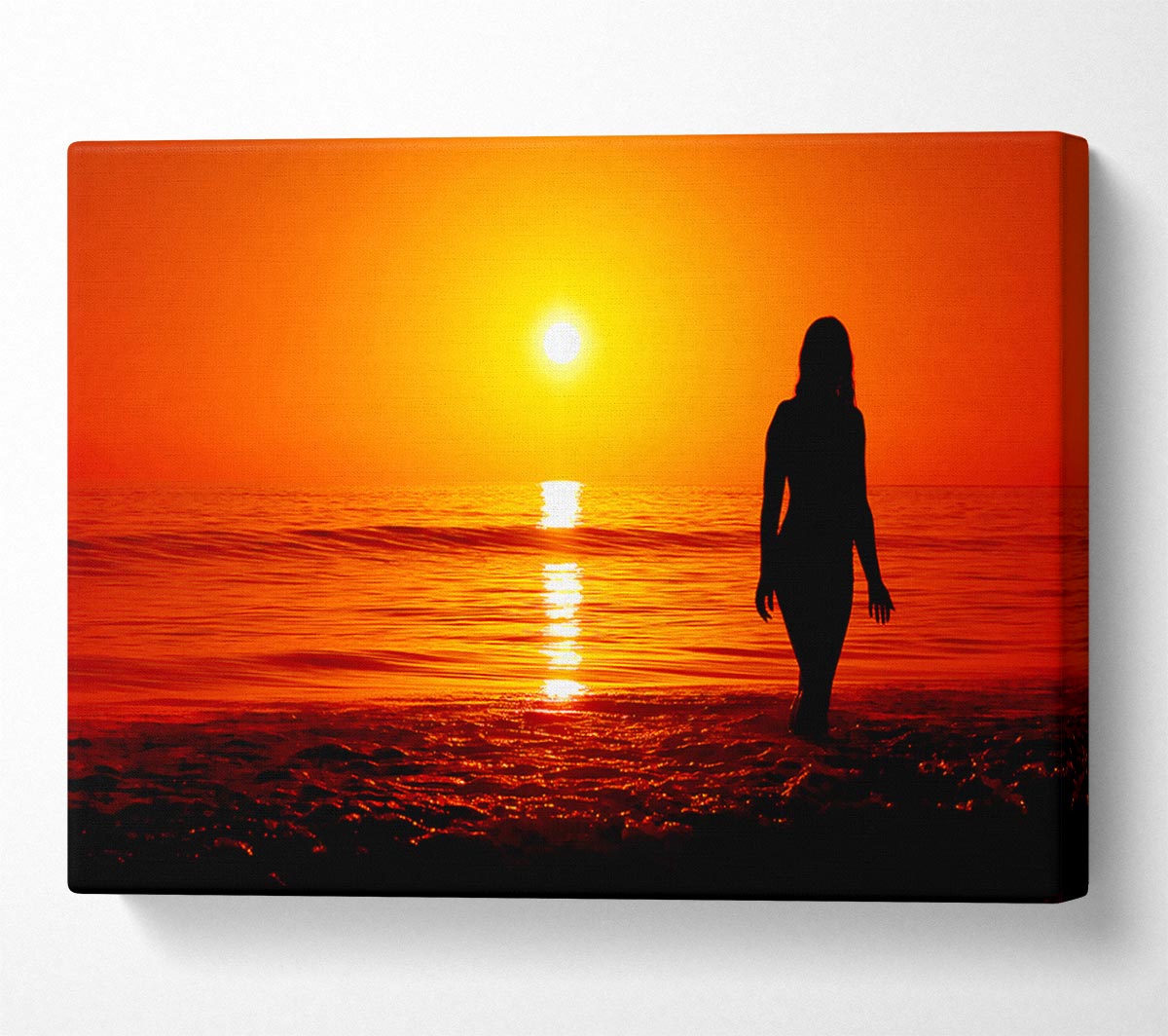The Goddess Of The Orange Ocean Sun Canvas Wall Art