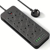 Portable 14-in-1 Power Socket | Surge Protector with 8 AC Outlets, 6 USB Ports, 3250W 13A, 1.8m Extension Cord – Safe for Home, Office & Travel