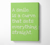 Motivational Quote Smile Is A Curve Lime Green Canvas Wall Art