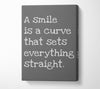 Motivational Quote Smile Is A Curve Grey Canvas Wall Art