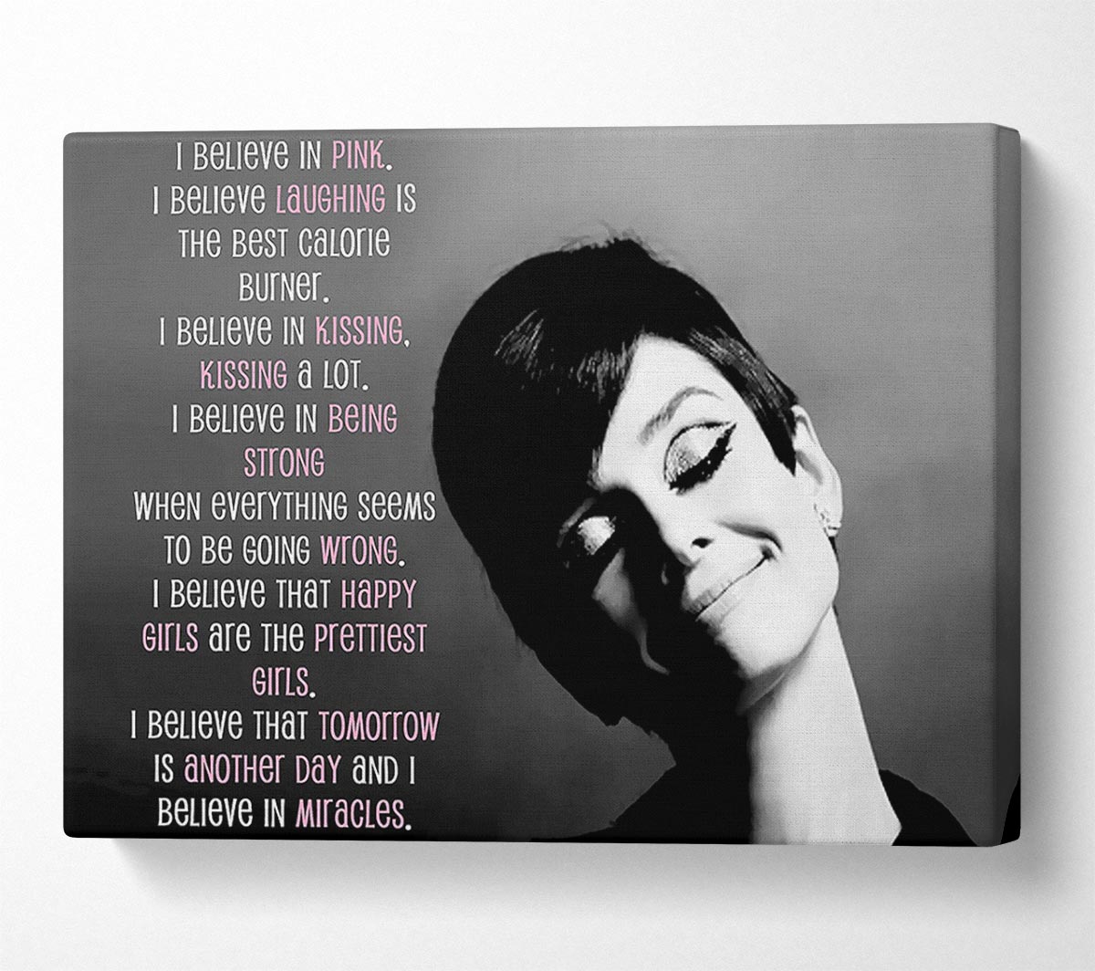 Movie Quote Audrey Hepburn I Believe In Pink Landscape Canvas Wall Art