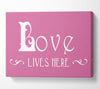 Love Quote Love Lives Here Vines Pink Canvas Wall Art
