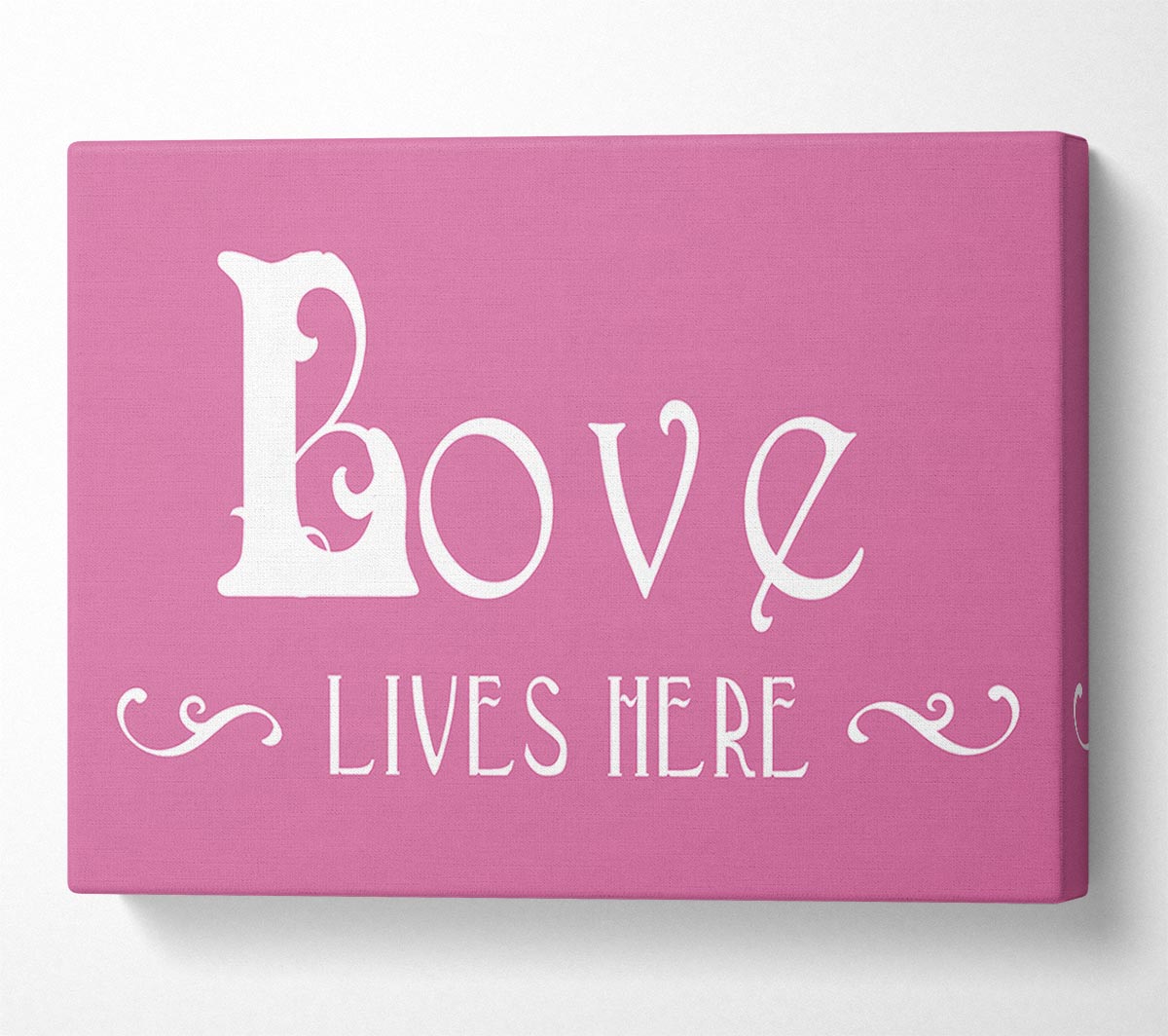 Love Quote Love Lives Here Vines Pink Canvas Wall Art
