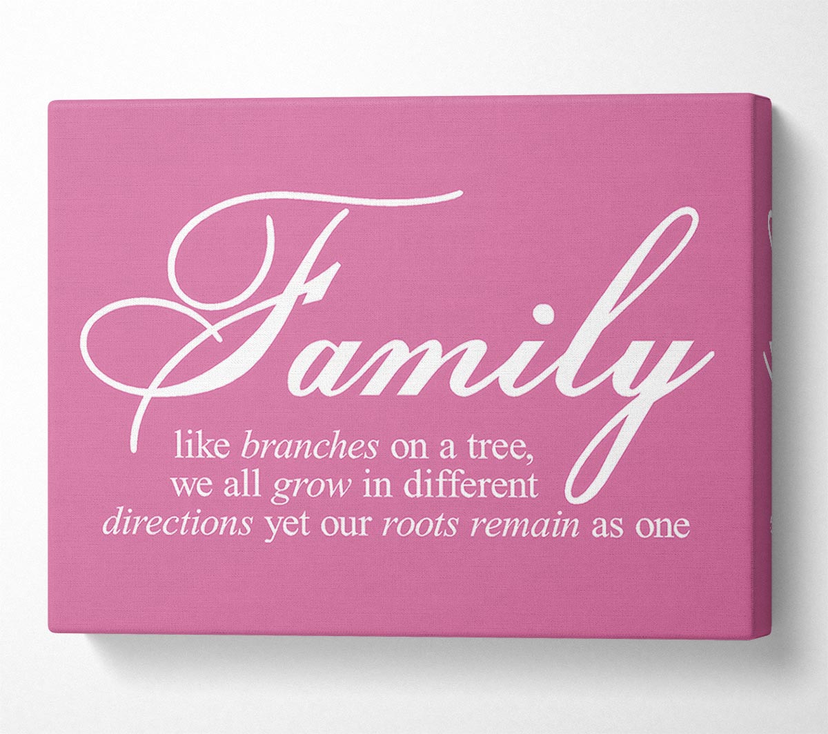 Family Quote Family We All Grow In Different Directions Pink Canvas Wall Art