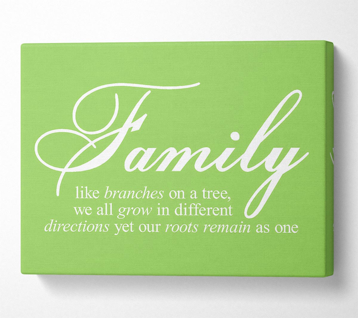 Family Quote Family We All Grow In Different Directions Lime Green Canvas Wall Art