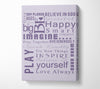 Home Quote Family Rules Be Happy Love Always Lilac Canvas Wall Art