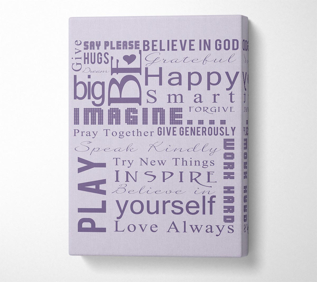 Home Quote Family Rules Be Happy Love Always Lilac Canvas Wall Art
