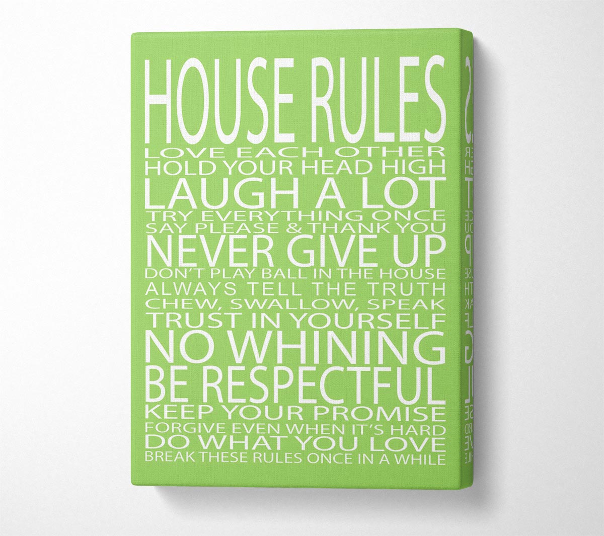 Family Quote House Rules Love Each Other Lime Green Canvas Wall Art