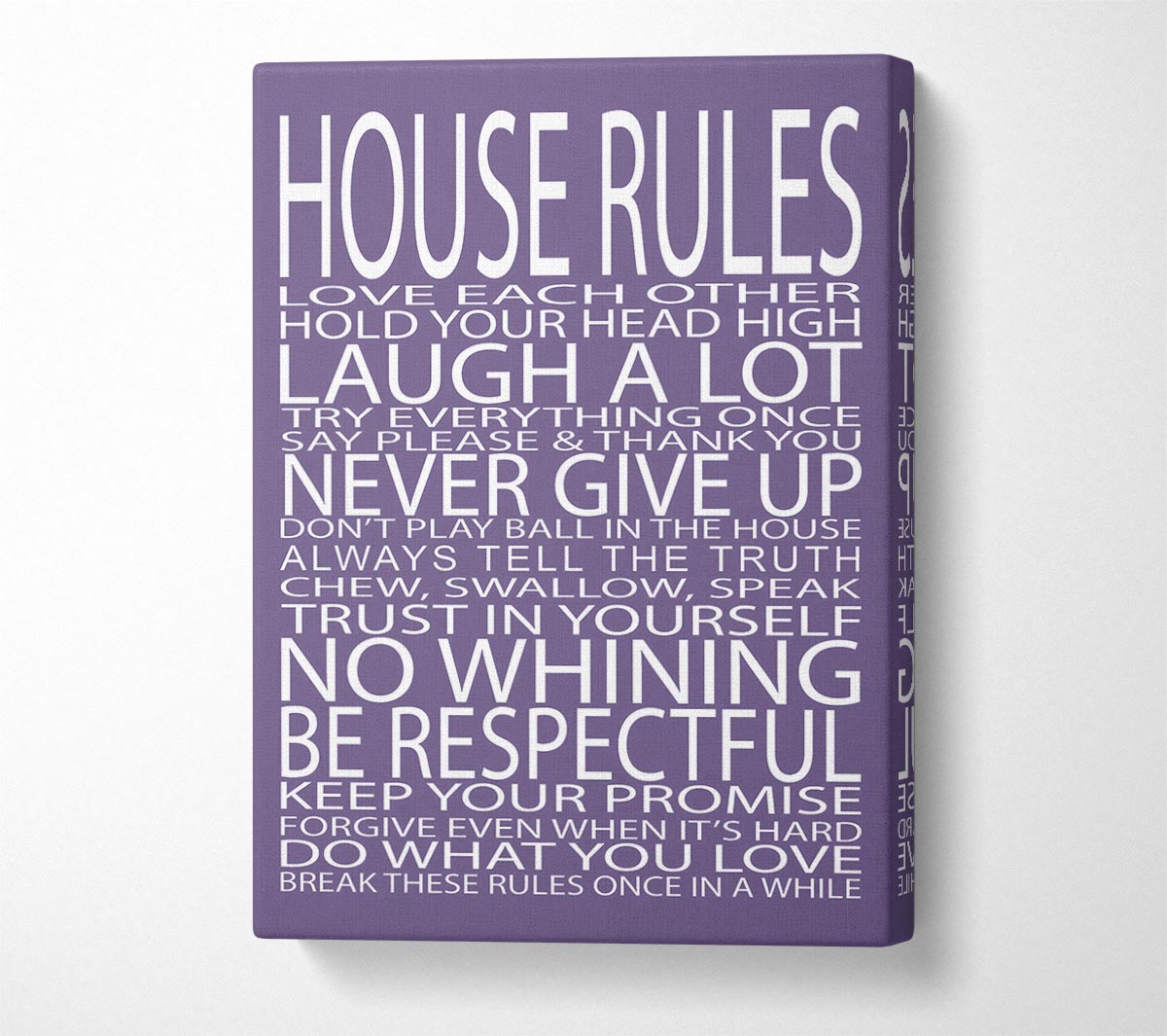 Family Quote House Rules Love Each Other Lilac Canvas Wall Art