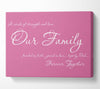 Family Quote Our Family Together Forever Pink Canvas Wall Art
