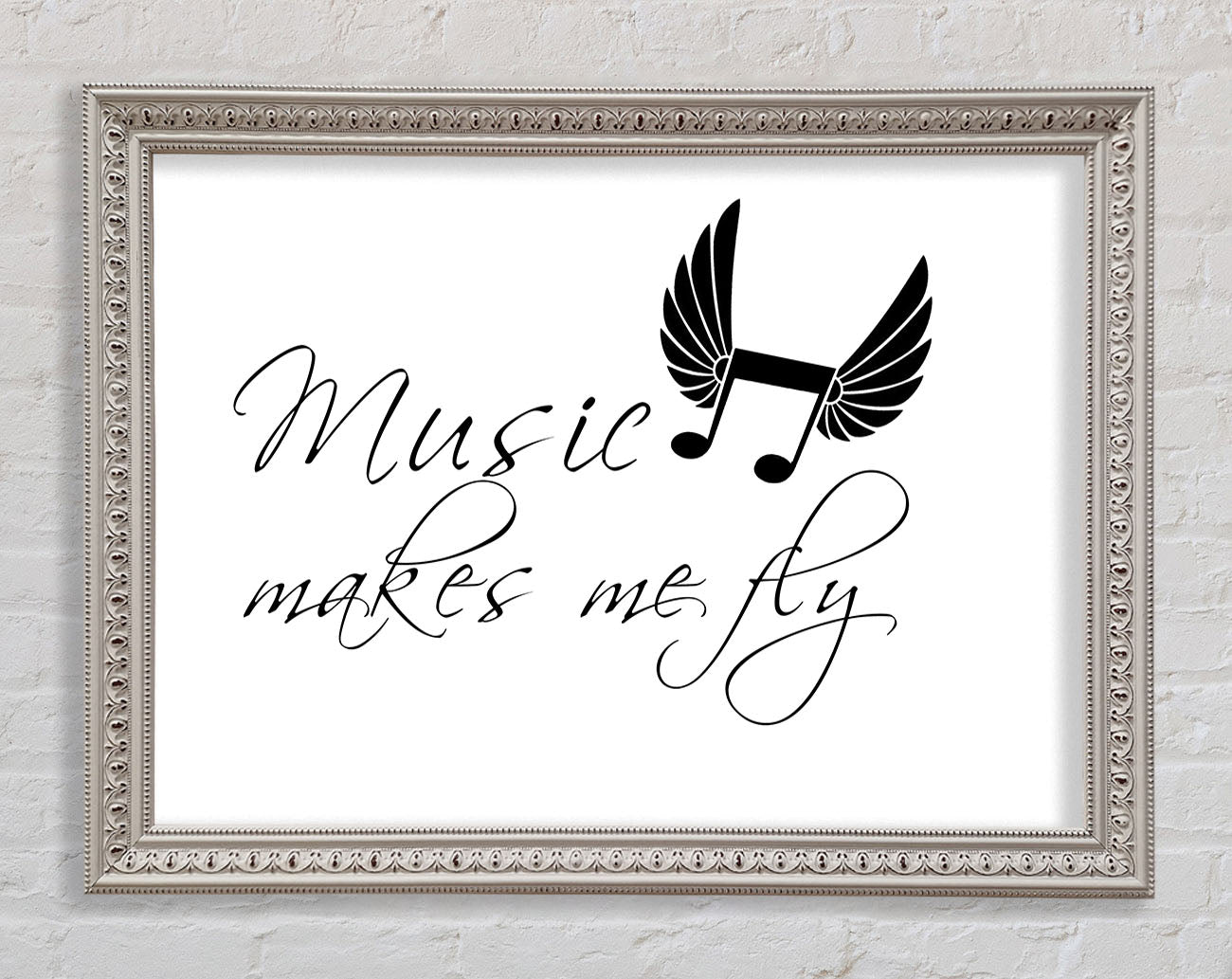 Boys room Quote Music Makes Me Fly White Framed Wall Art