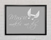 Boys room Quote Music Makes Me Fly Grey White Framed Wall Art