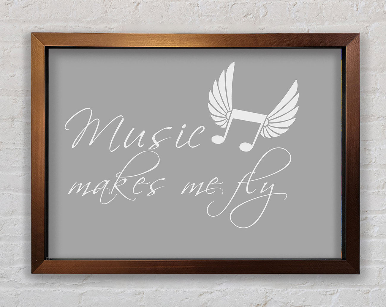 Boys room Quote Music Makes Me Fly Grey White Framed Wall Art