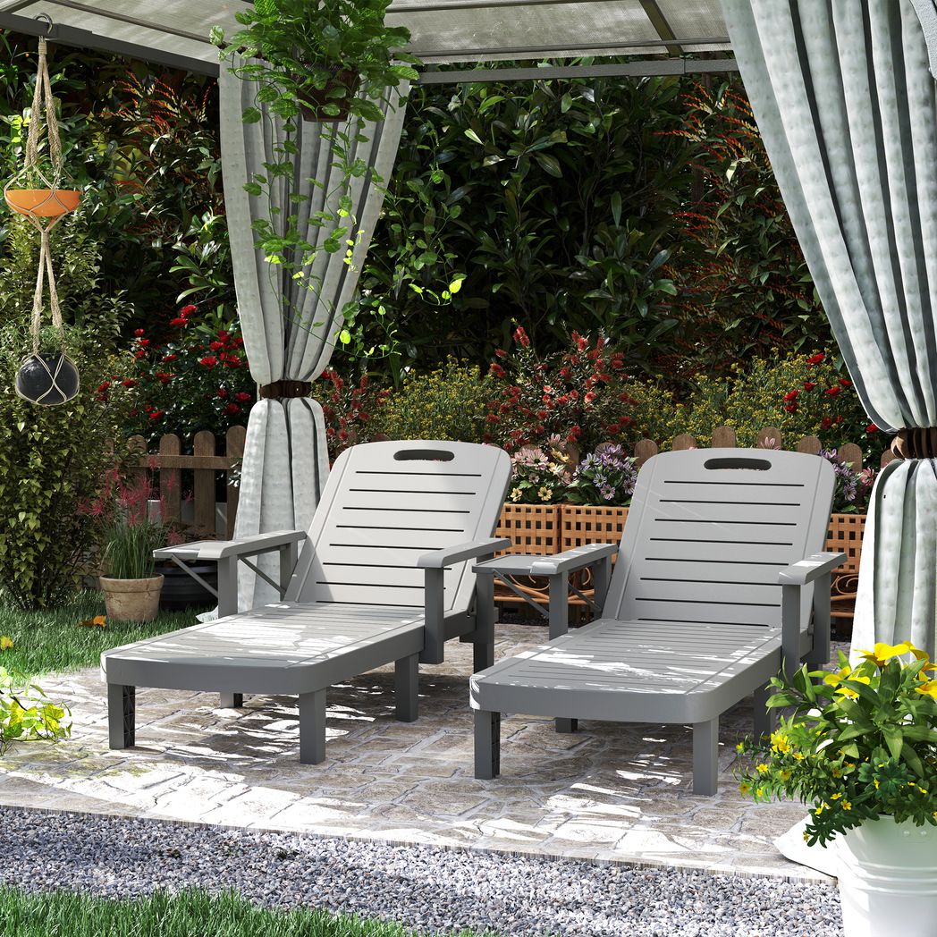 Outsunny Set of 2 Resin Reclining Sun Loungers for Garden