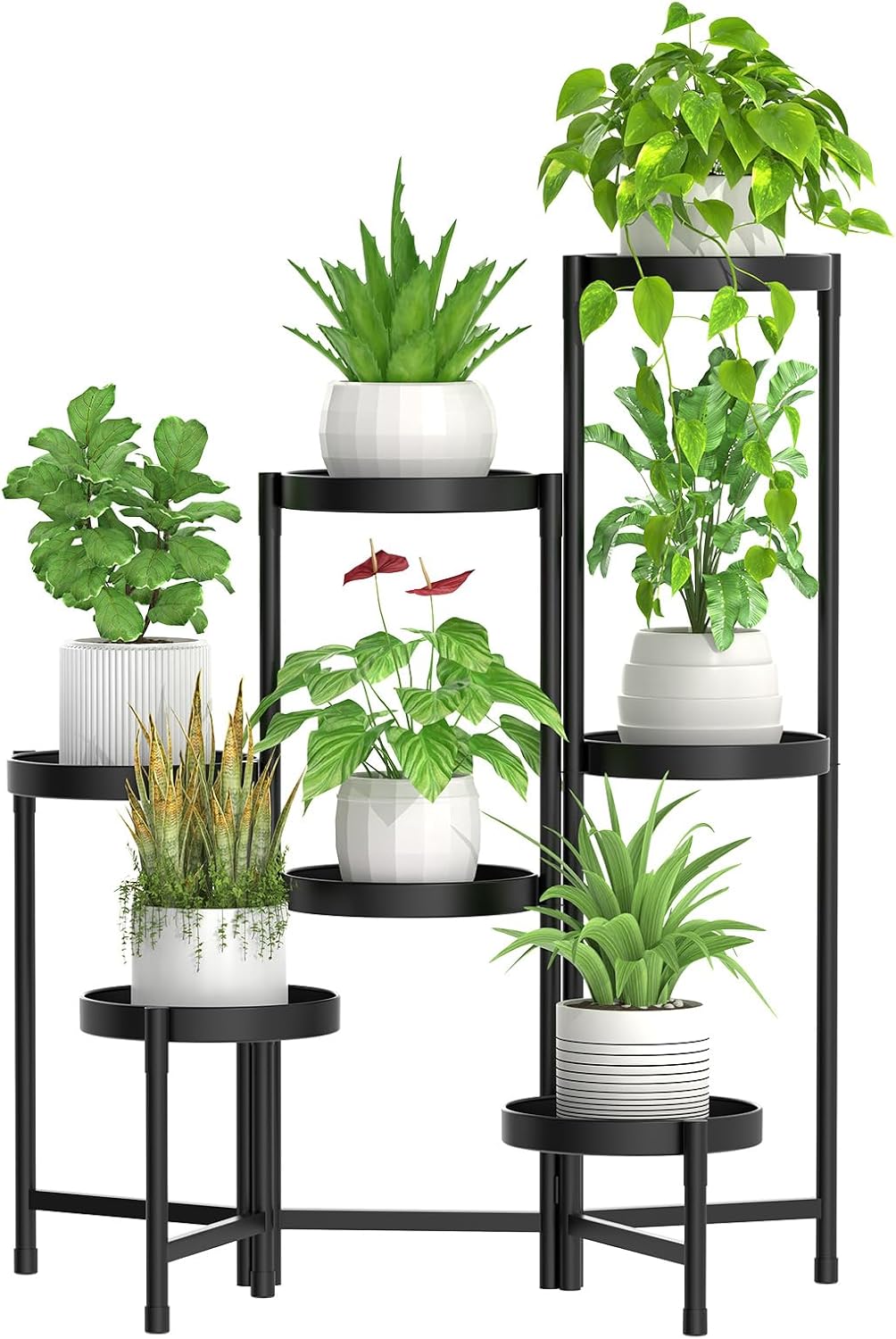 Corner Plant Stand Metal 7 Tier Tall Flower Pot Shelf Indoor Outdoor White