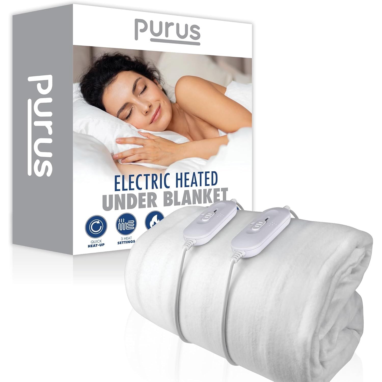 Double Electric Blanket 193x137cm Soft Polyester with 3 Heat Settings Purus