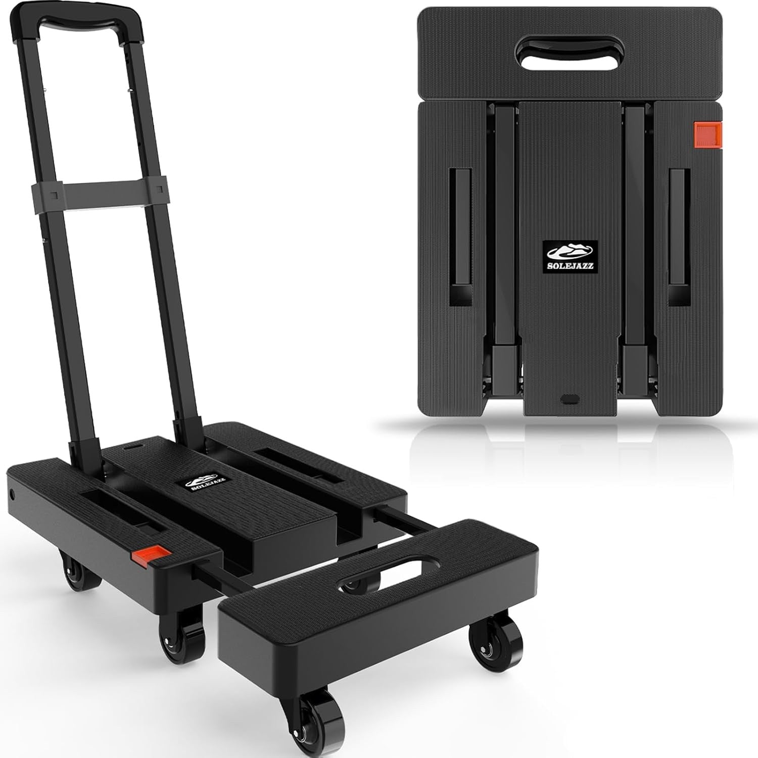 Folding Hand Truck 500LB, 6-Wheel Luggage Cart for Office & Travel SOLEJAZZ