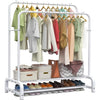 LOEFME 2-Tier Clothes Rail – Double Metal Garment Rack, White