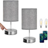 Lightess 2x Touch Bedside Lamps Grey, USB, Dimmable, E14 Bulbs Included – Round