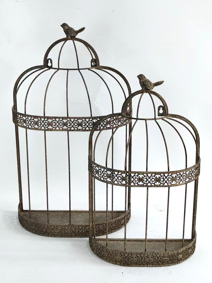 48/60CM SET 2 FLOWER BASKET BIRD CAGE WALL MIRRORS