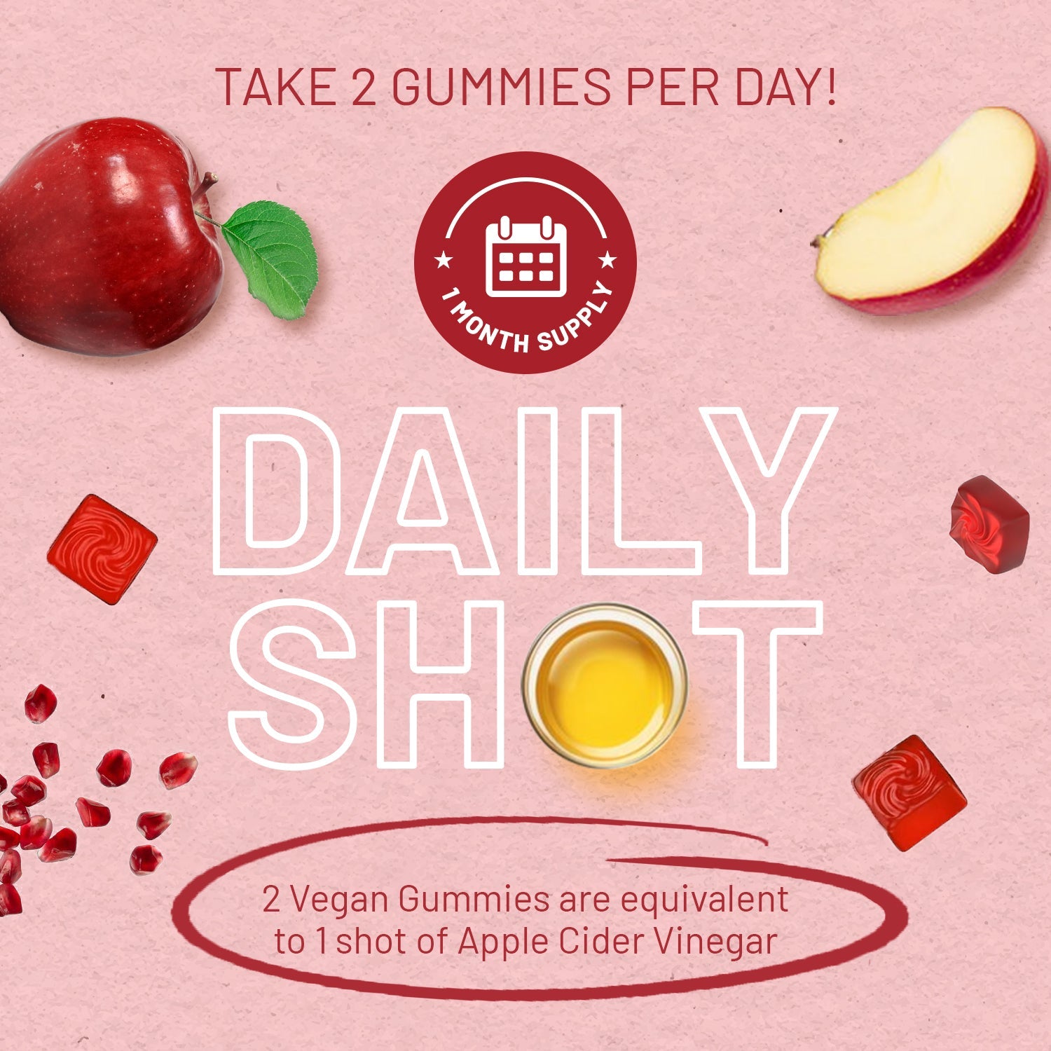 Vegan Apple Cider Vinegar Gummies | Apple Flavour | High Strength 1000mg with Vitamin C, Chromium and Pomegranate