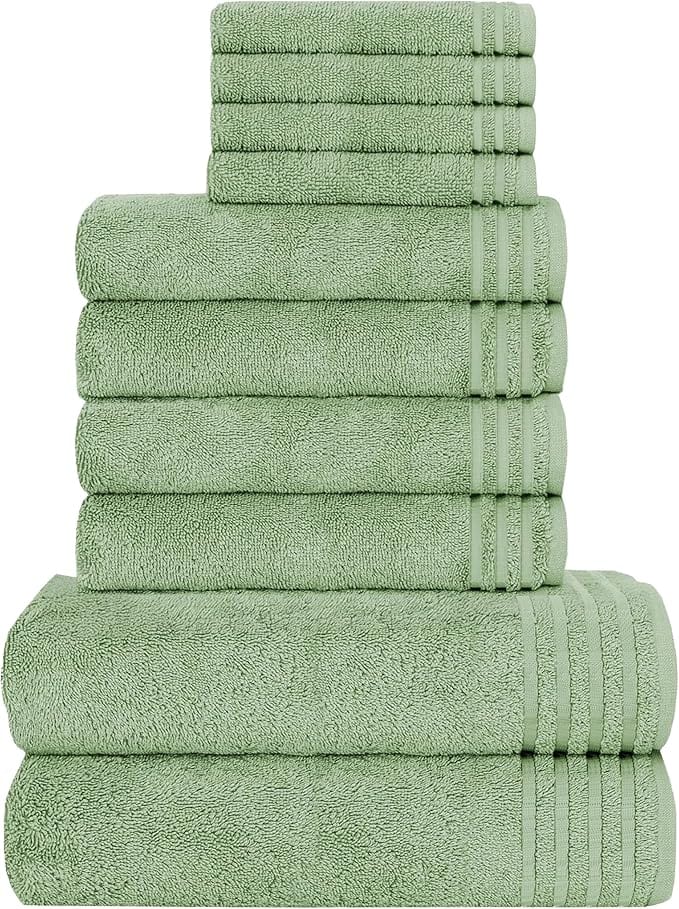 OLIVIA ROCCO Monaco 10 Piece Luxury Egyptian Cotton Towel Set 500 GSM With 4 Face Towels 4 Hand Towels 2 Bath Towels For Bathroom