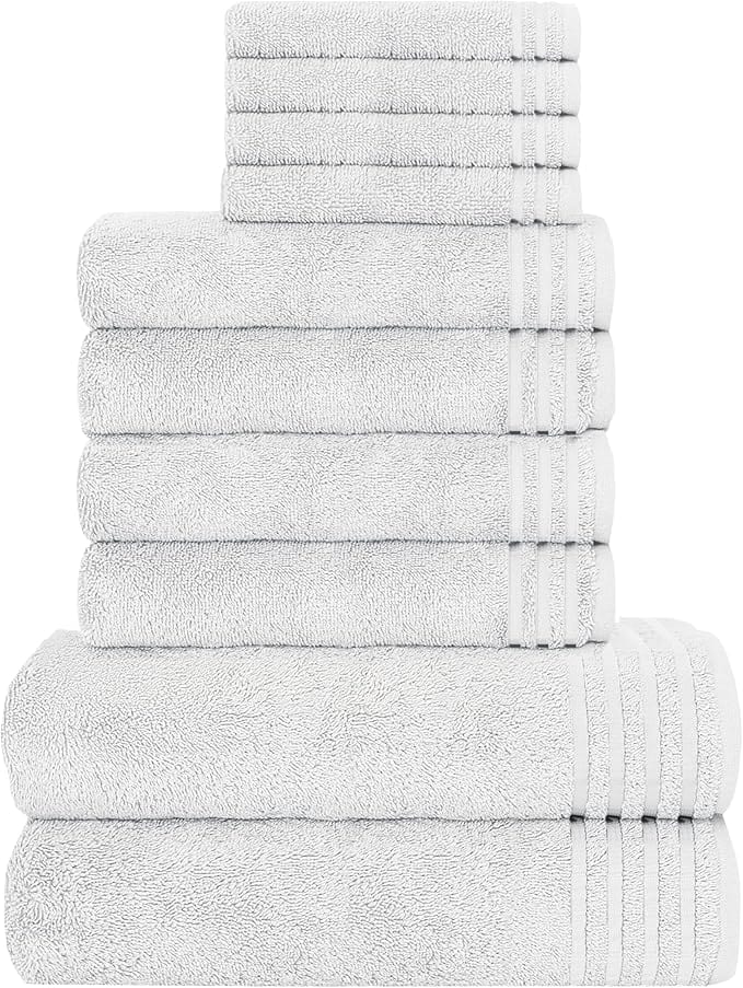 OLIVIA ROCCO Monaco 10 Piece Luxury Egyptian Cotton Towel Set 500 GSM With 4 Face Towels 4 Hand Towels 2 Bath Towels For Bathroom