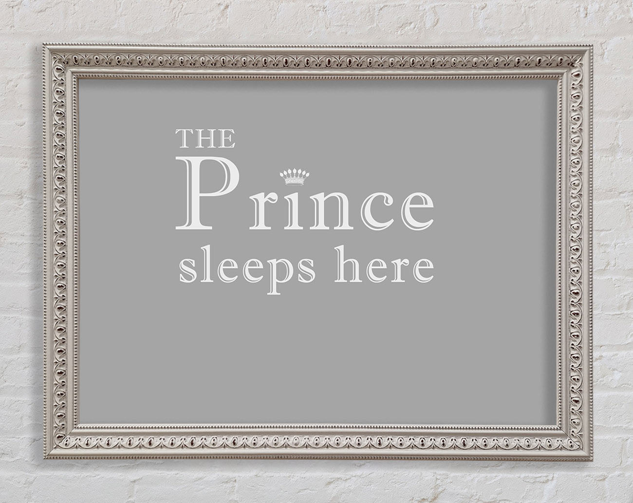 Boys room Quote The Prince Sleeps Here Grey White Framed Wall Art